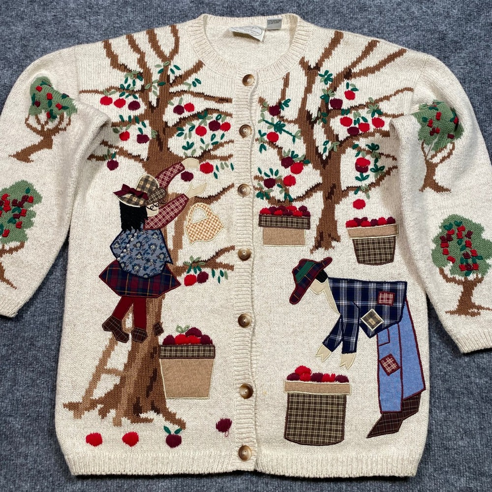 Casey's of Williamsburg Vintage Apple Orchard Knit Cardigan Cream Large L - Picture 3 of 8